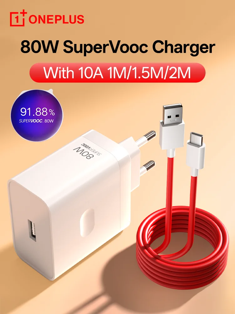 Chargeur 80W Supervooc Original EU avec câble 10A Chargeur de téléphone pour Oneplus 15R 13R 13 13S 12 OPPO Find X9 Pro Realme 14 Pro Plus