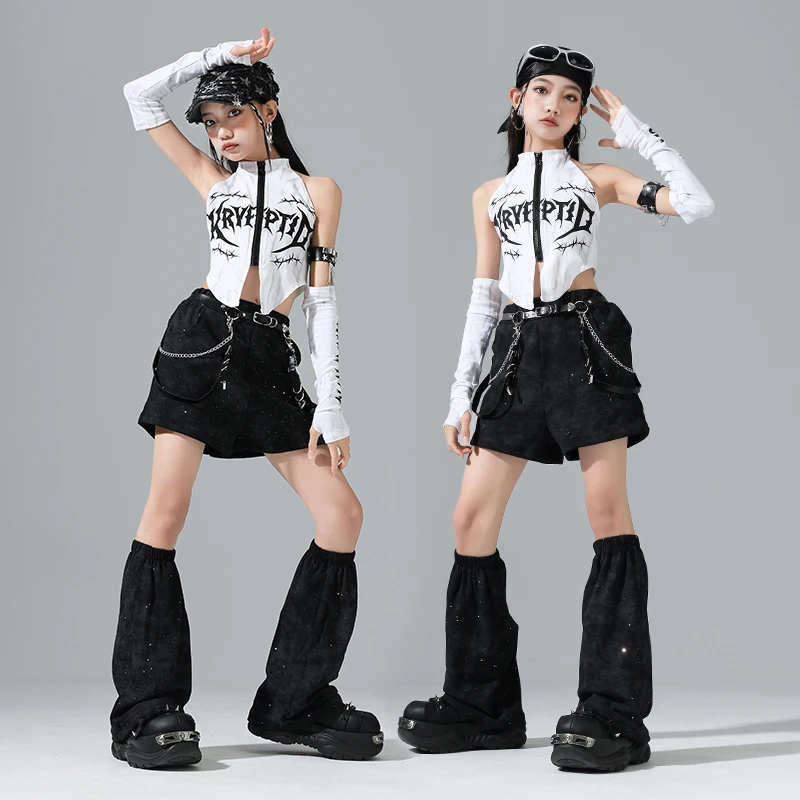 Mädchen Hip Hop Outfits Crop Tops Tiered Röcke Kind K-pop Streetwear Goth Rock Kind Jazz Mädchen Gruppe Street Dance kleidung Set
