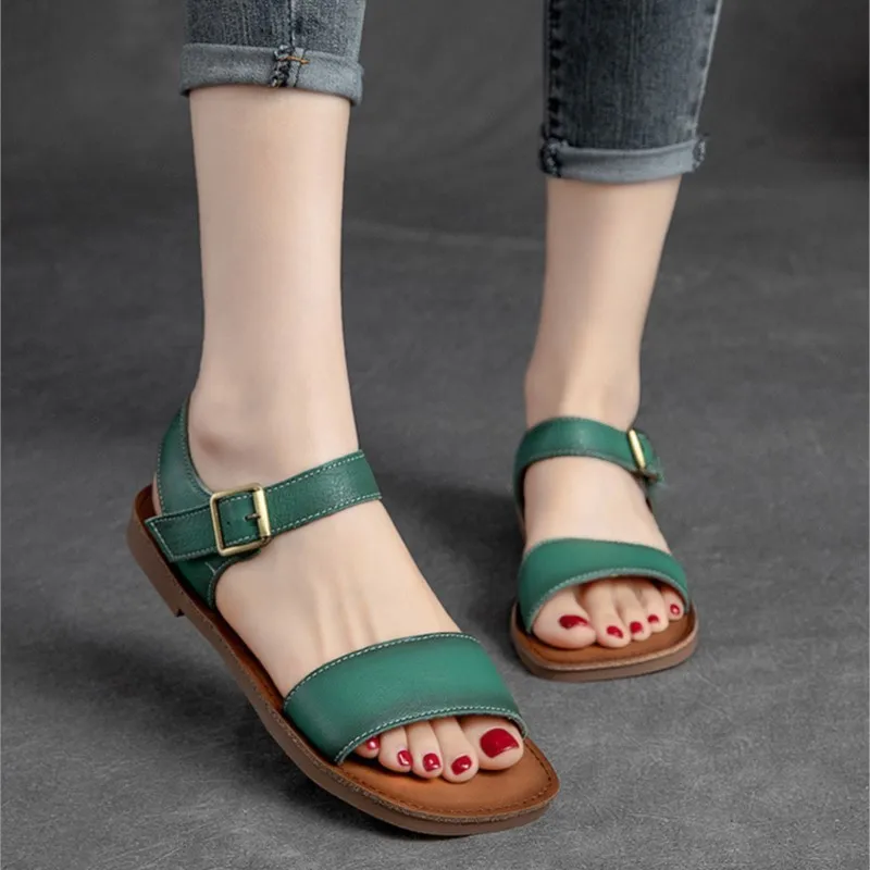 GKTINOO Summer Sandals Ladies Open Toe Genuine Leather Women Sandals New Hollow Retro Handmade Comfortable Outdoor Beach Shoes