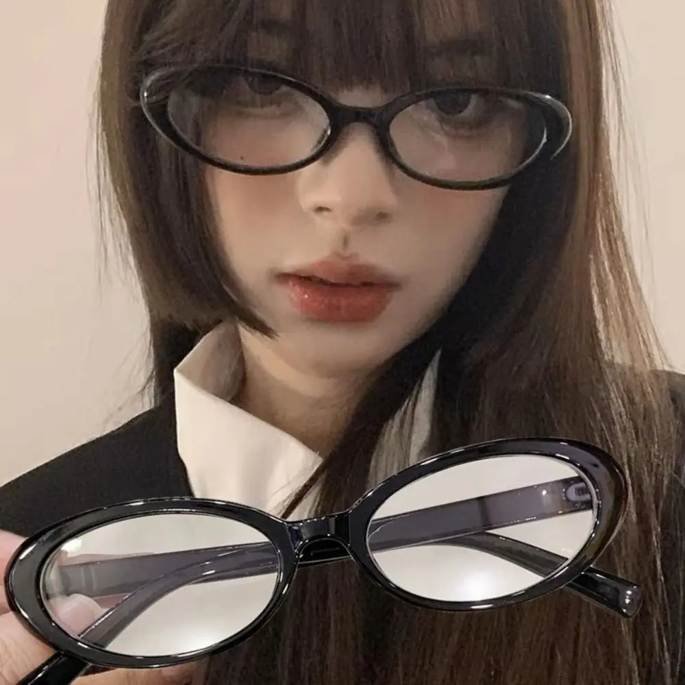 Black Oval Frame Glasses Women Y2K Girls Retro Narrow Spectacles Vintage Computer Reading Goggles Anti-Blue Light Eyewears