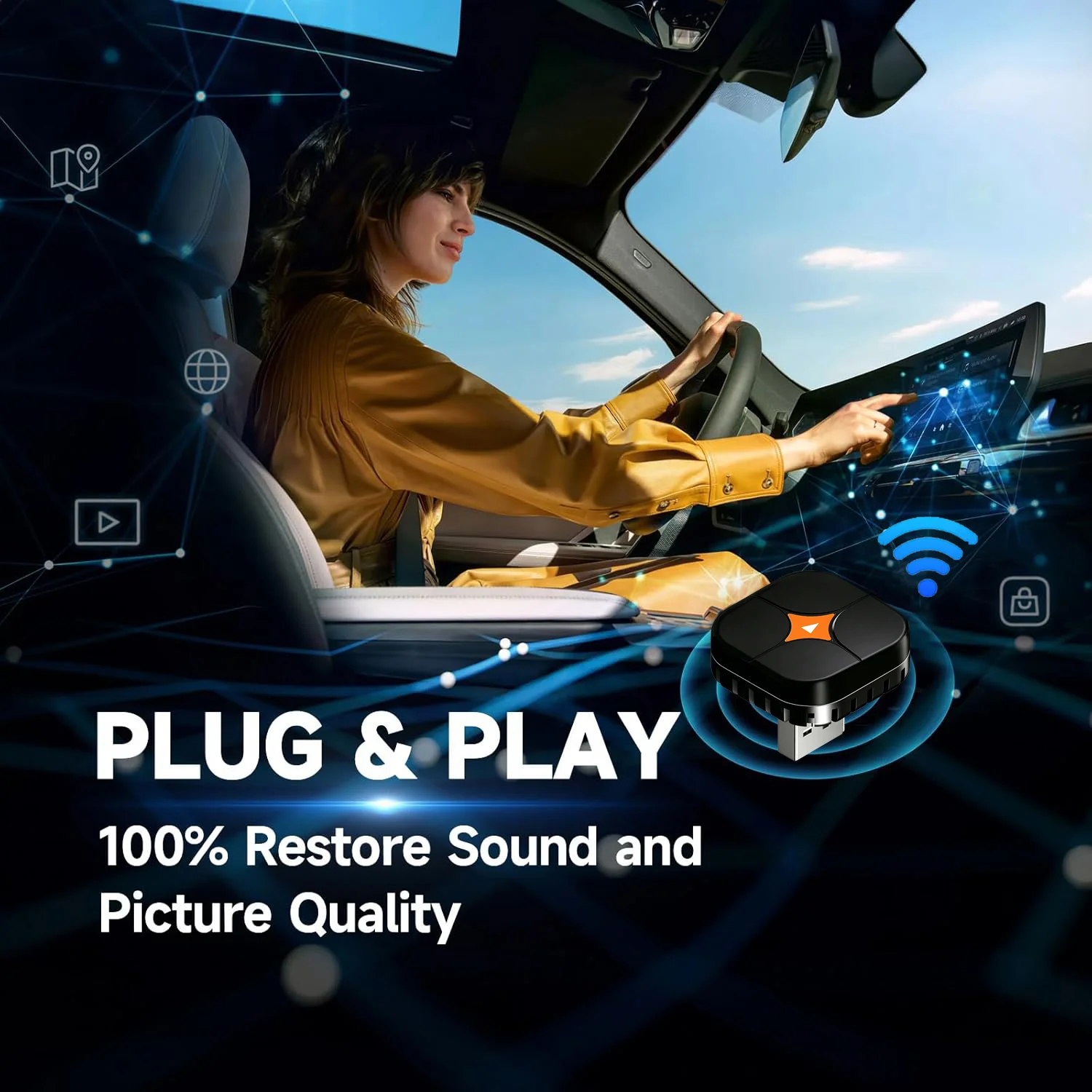 Picture 5: 4 in 1 Wireless CarPlay Adapter with Screen Mirroring – Supports iOS CarPlay & Android Auto & AirPlay & MirrorLink