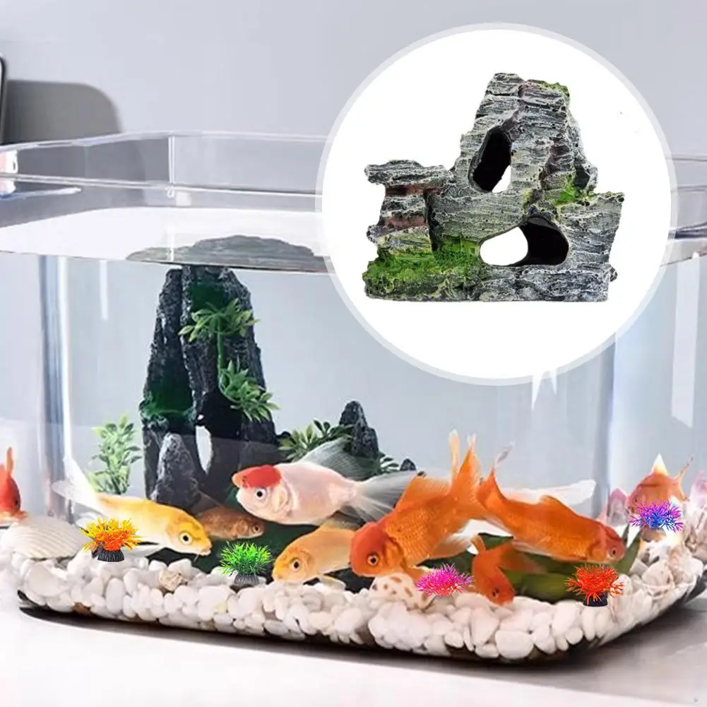 Resin Rockery Aquarium Mountain-shaped Decoration Fish Environmentally Bird Safe Habit Friendly And Crafts Landscaping Tank E5B1