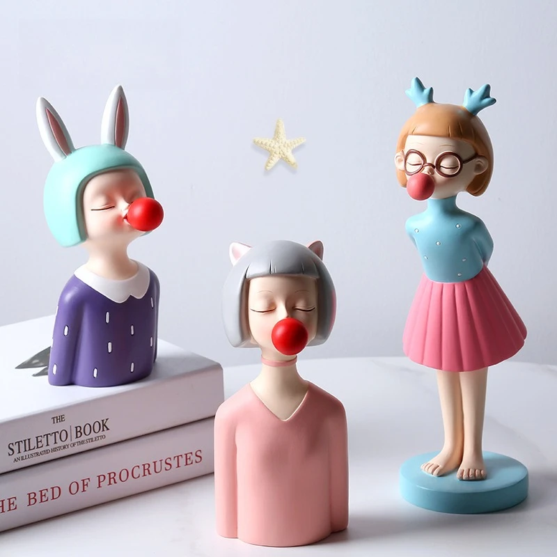 Bubble Blowing Girl Statue Home Decor Nordic Modern Figure Figurines For Interior Creative Table Living Room Home Decoration