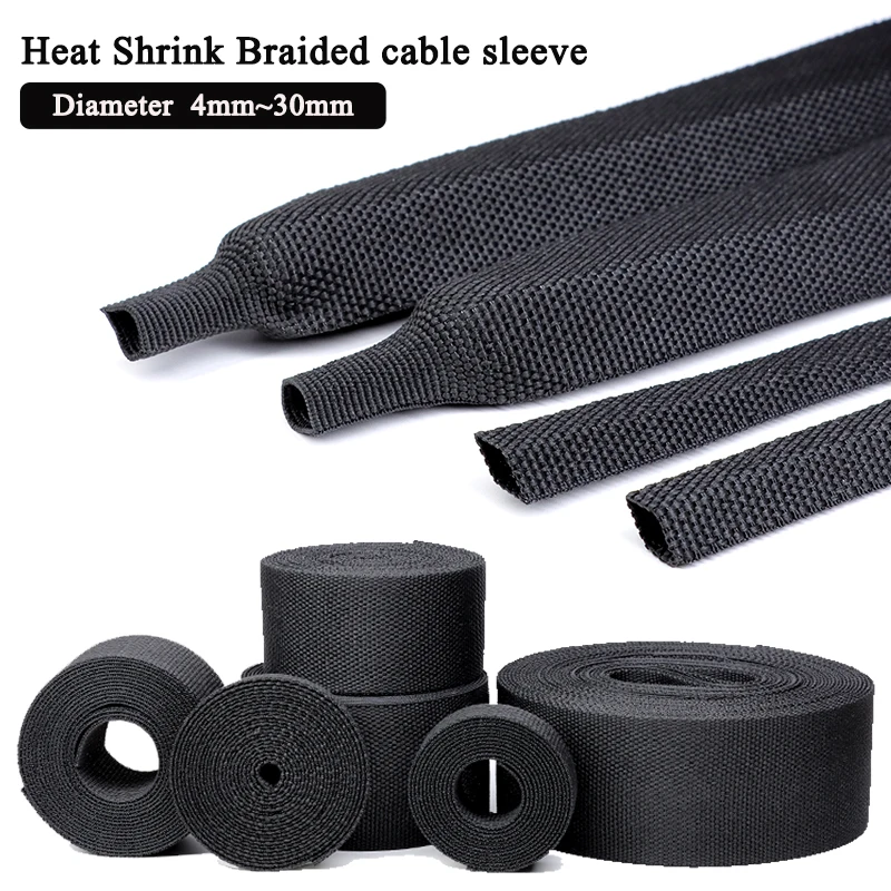 Heat Shrink Braided Cable Sleeve 4~30mm PET Heat Shrink Tube Contraction Insulation Flam Retardant Wire Wrap Sheath Protection