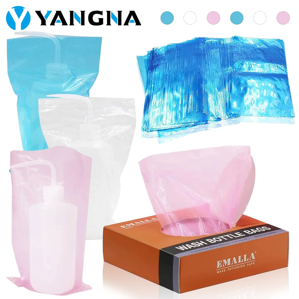 

EMALLA 250PCS Disposable Wash Bottle Covers Sleeves Blue White Pink Plastic Squeeze Bottle Cleaning Bags Tattoo Accessories