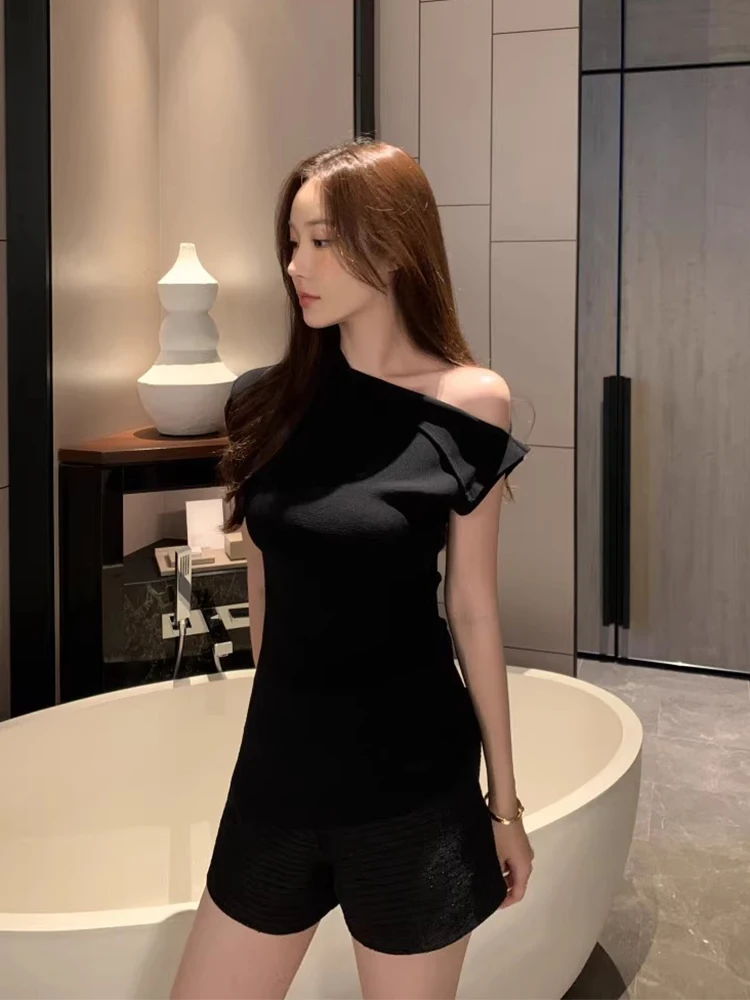 

Liangliang Design Sensual, вязаный топ с колючками, женский летний новый Sle Personali, нерегулярный корейский облегающий топ
