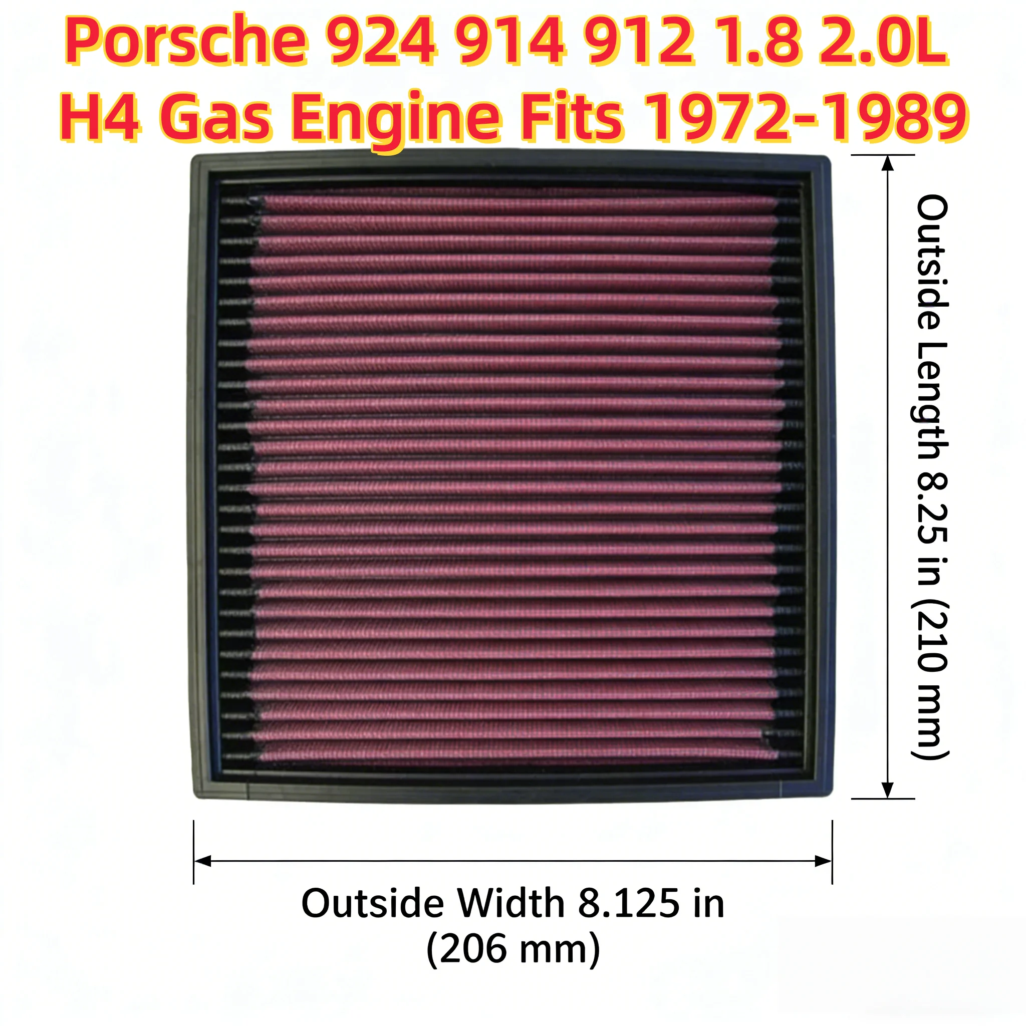 High Flow Sport Washable Air Filter for Porsche 924 914 912 1.8 2.0L H4 Gas Engine Fits 1972-1989 33-2003 OEM 04E129620 21129629