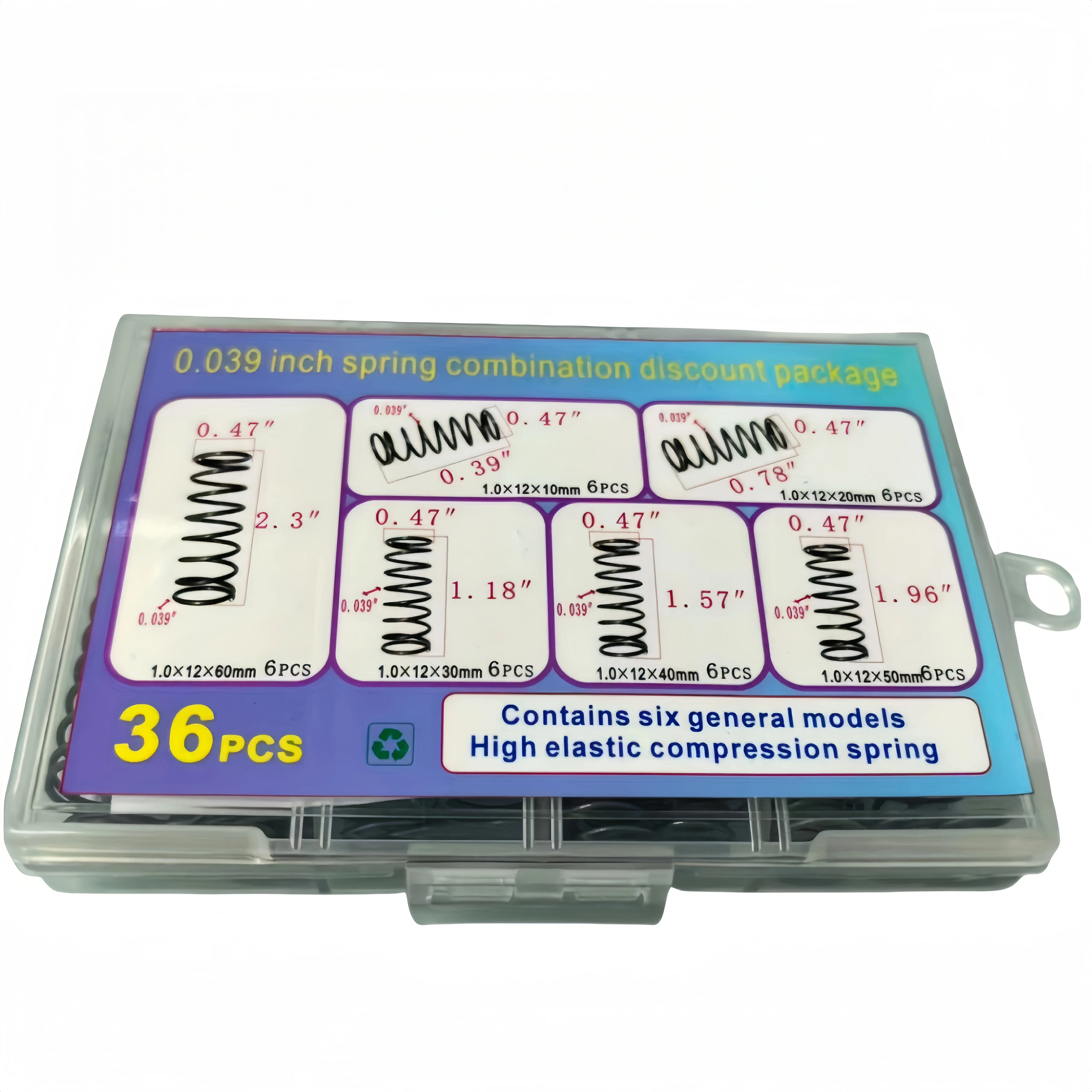 Wire diameter 1.0mm, outer diameter 12mm, length 10/20/30/40/50/60mm, 36pcs. Door body buffer for printers, copiers