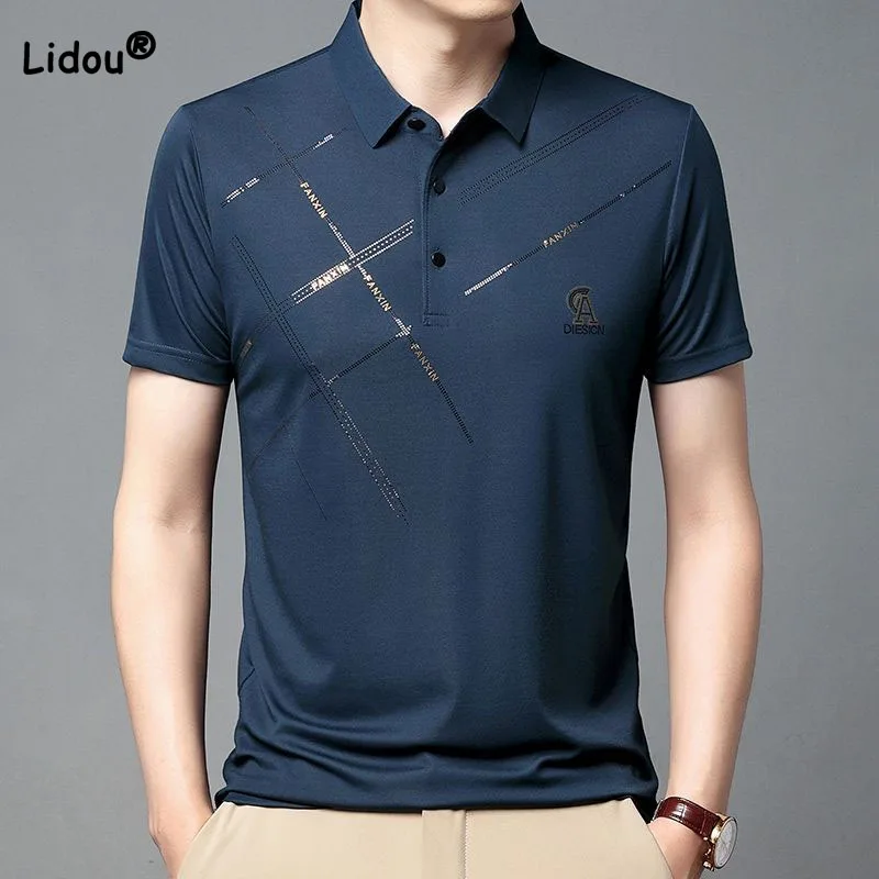 

Business Office Fashion Solid Color Spliced T-shirt for Men 2023 New Simplicity All-match Polo-Neck Shirt Summer Male Clothes