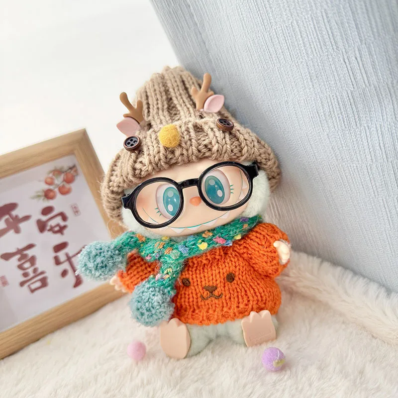 

For 17cm Labubu Doll Christmas Animal Set Orange Dog Sweater Deer Antler Hat Warm Winter Labubu Doll Accessories