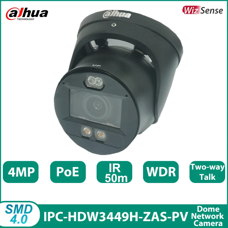 Dahua IPC-HDW3449H-ZAS-PV 4MP Dual Light Active Deterrence Vari-focal Dome WizSense Network Camera support PoE Two-way Talk WDR