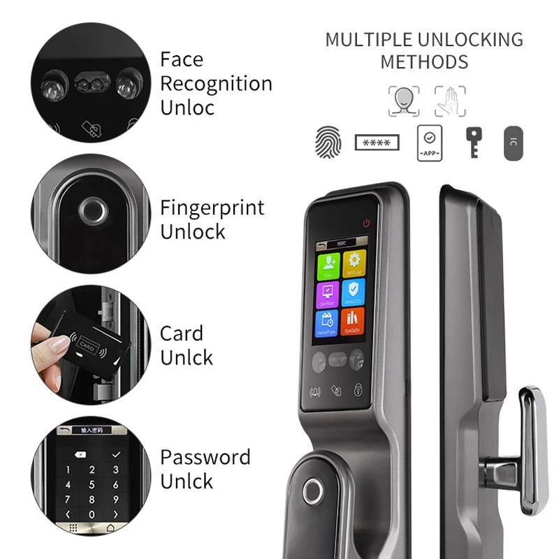 TUYA WIFI Phone Unlock Face Recognition Smart Door Lock With Camera Fingerprint Palm Print Magnetic Card Password Key