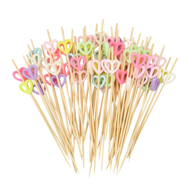 

100pcs Love Heart Bamboo Pick Buffet Food Cupcake Fruit Cocktail Fork Dessert Salad Stick Picnic Wedding Birthday Party Supplies