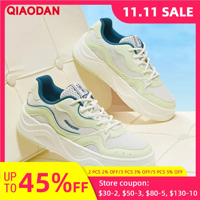 

QIAODAN Hailang Mesh Skateboarding Shoes Woman 2025 Breathable Stabled Light Weight Female Thick Sole Sneakers QXL052252503