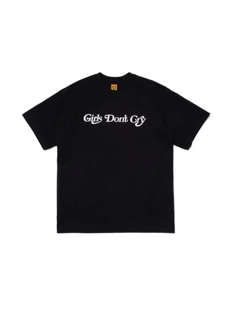Human Made Style Girls Don't Cry Slub Cotton T-Shirt, Loose Casual Limited Tee for Couple