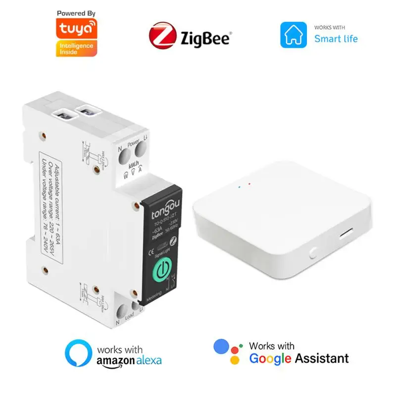 TUYA ZigBee Smart Circuit Breaker Power Metering 1P 63A Wireless Remote Control Smart Home Work With Smart Life Via Alexa Google