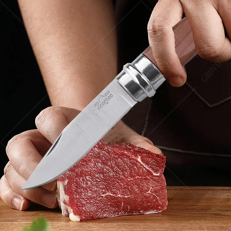 Fruit Folding Knife Wooden Handle Fruit Peeling Knife Meat Cleaver Chef Knife Stainless Steel Pocket Knife Kitchen Accessories
