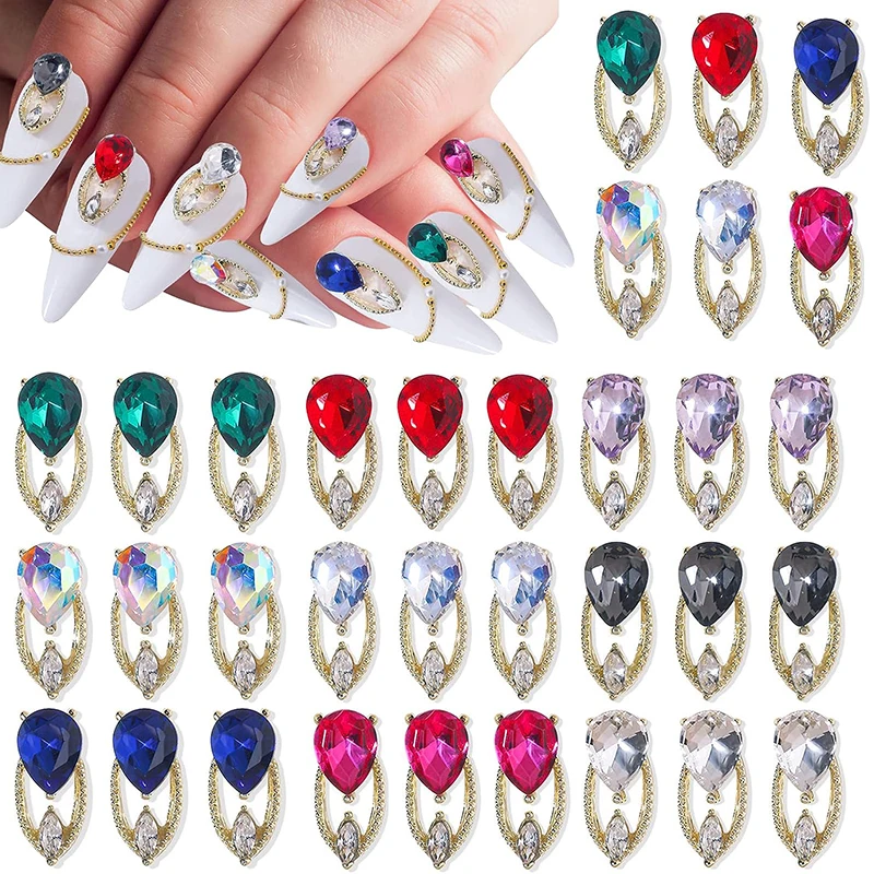 30Pcs Nail Decorations Water Drop Nail Rhinestones for Nail Art 3D Nail Charms Jewels Horse Eye Diamond Crystal Nails Accessor