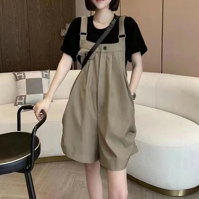 2025 Strap Shorts Frauen Sommer Breite Bein Overalls Neue Lose Hohe Taille Overall Lose Mode Hosenträger Hosen Weibliche