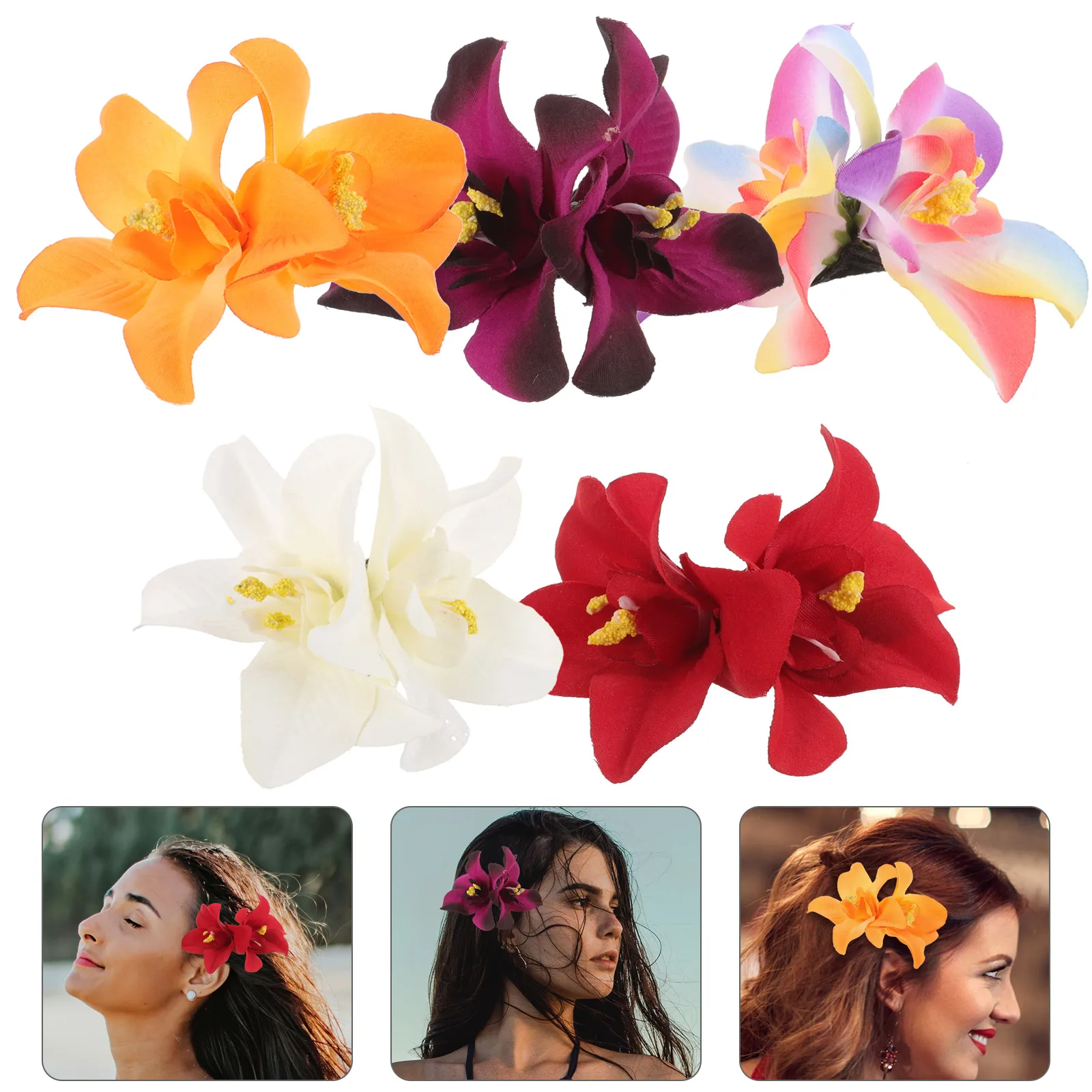 

Artificial Flower Hair Clips 5 Pcs Tropical Accessories Elegant Decorative Hairpin for Women Summer