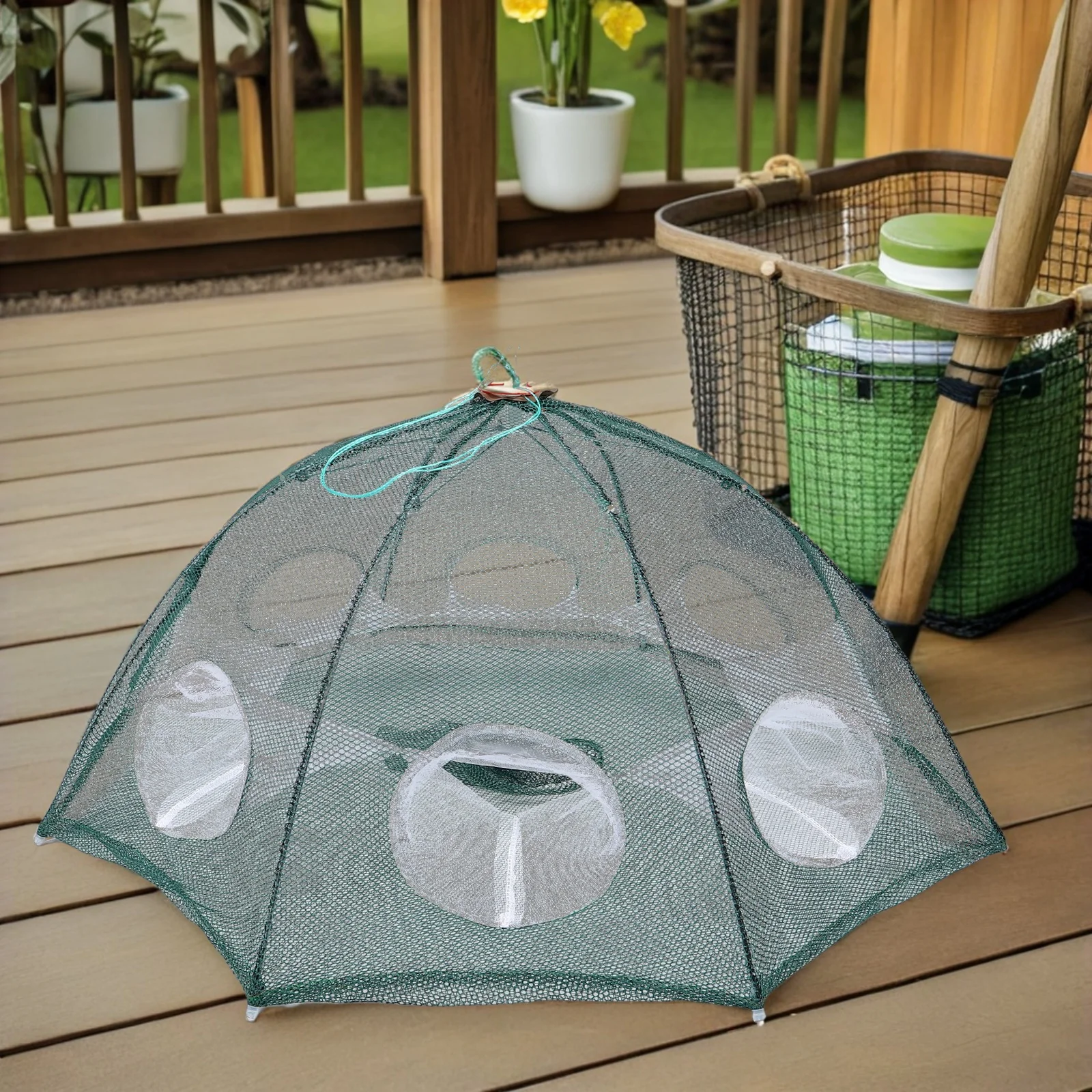 قفص السلطعون عالي القوة قابل للطي مكون من 6 فتحات من أسلاك الفولاذ مادة النايلون لأداء موثوق به في مصيدة الصيد في الطقس القاسي