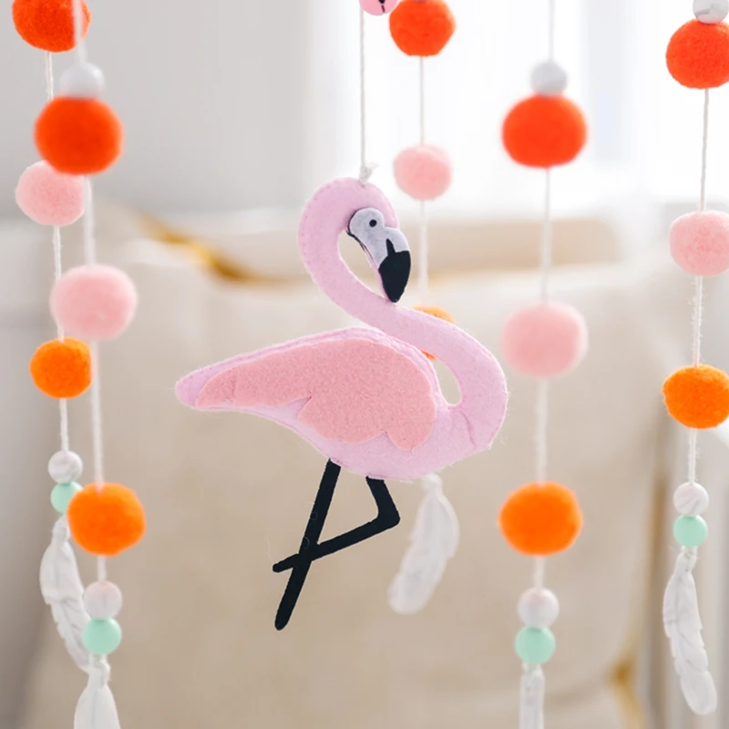 Baby Wooden Mobile Bed Bell Rattle Toys Soft Felt Flamingo Plush Ball Bed Bell Crib Musical Rattle Toys Newborn Bed Bell Bracket