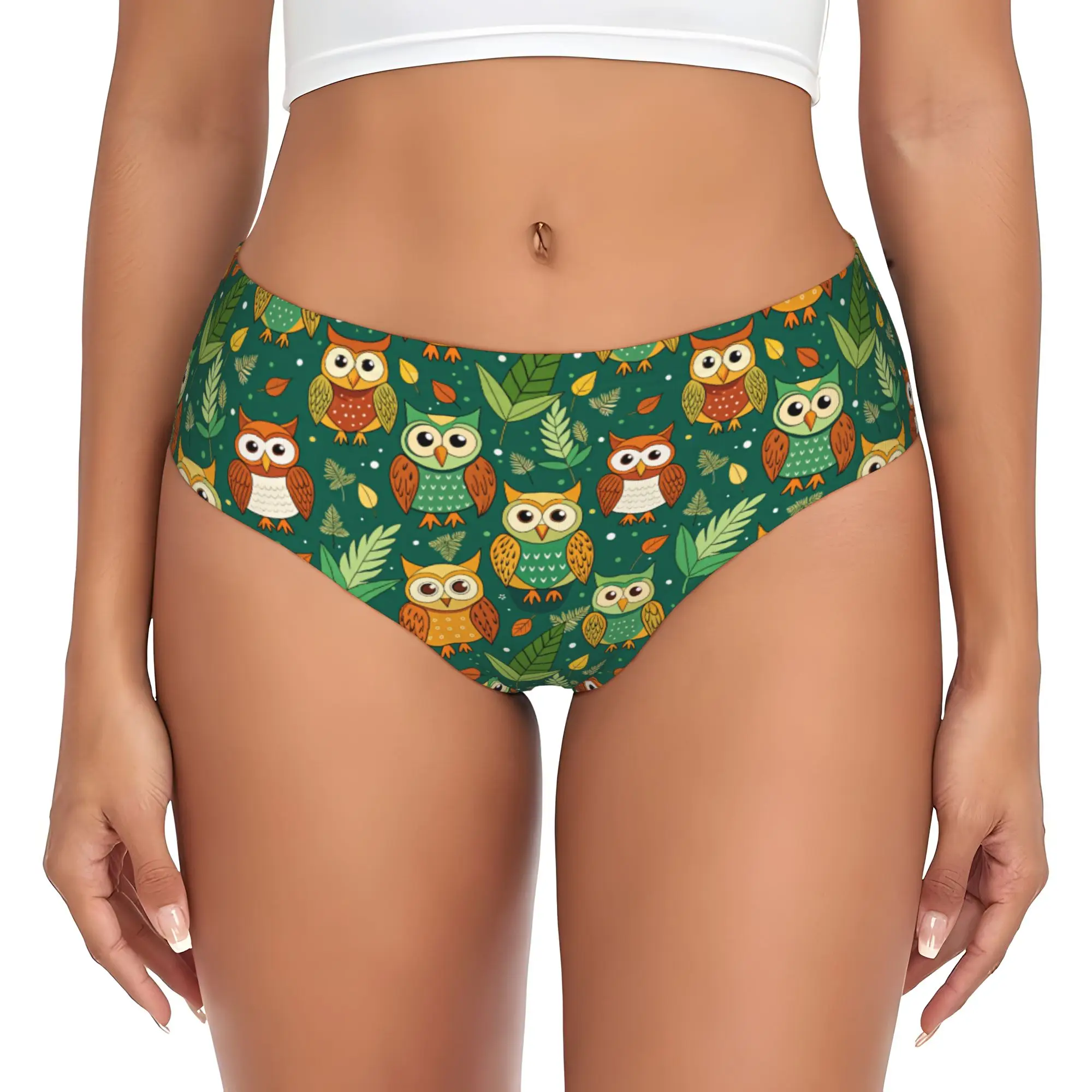 Women's Whimsical Owl Seamless Pattern Panties Underwear Female Comfort  Briefs Underpants