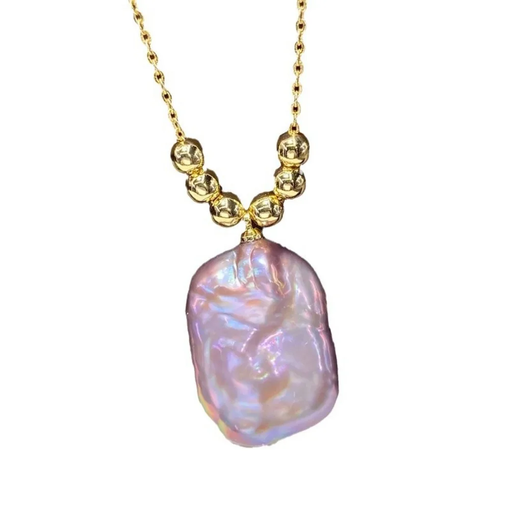 Classic Voilet Freshwater Pearl Pendant Pink Purple French Simple High-Quality Rectangle Special-Shaped Bead Statement Necklace