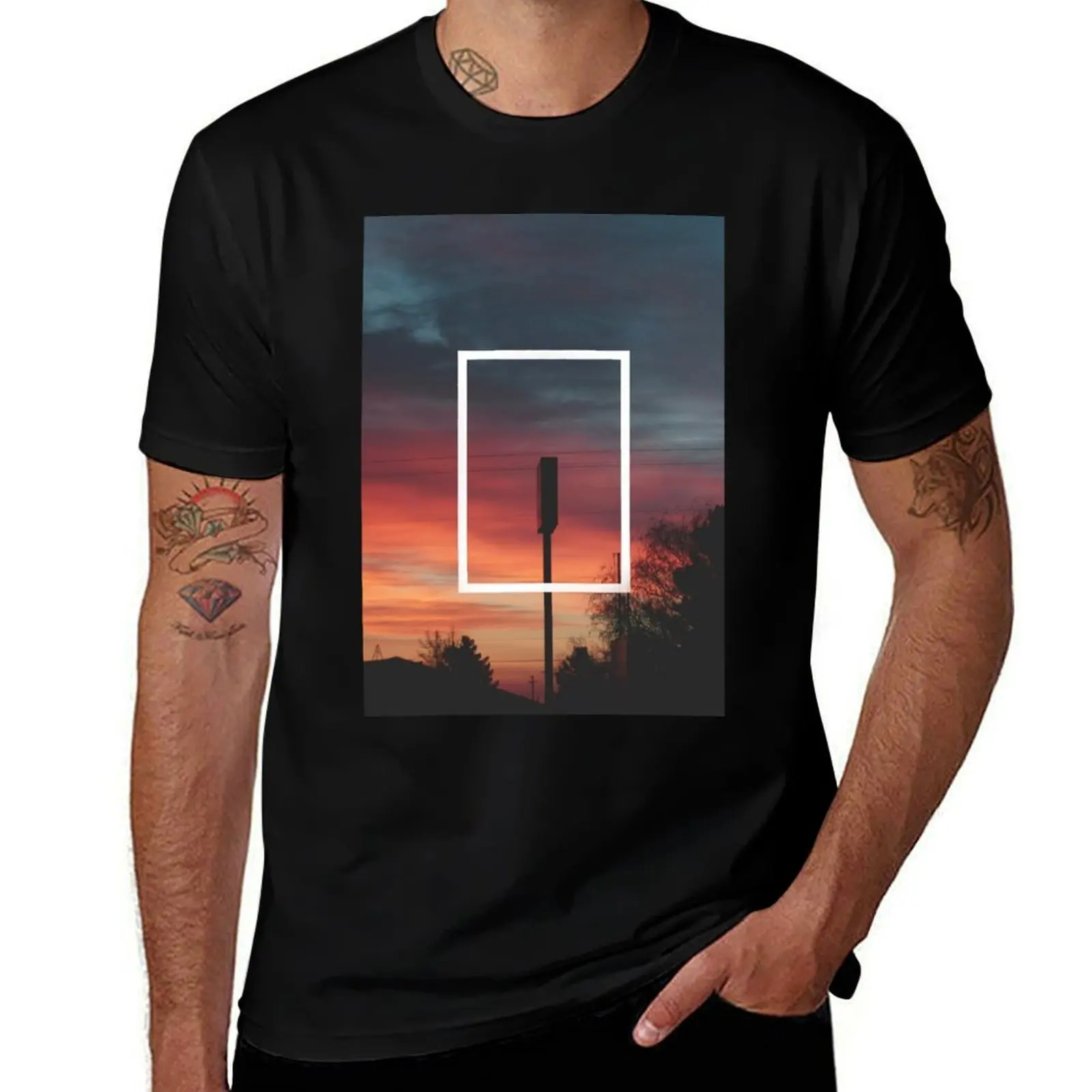 Sunset The 1975 Rectangle T-Shirt Non-Shrink Basic Cotton T-Shirt