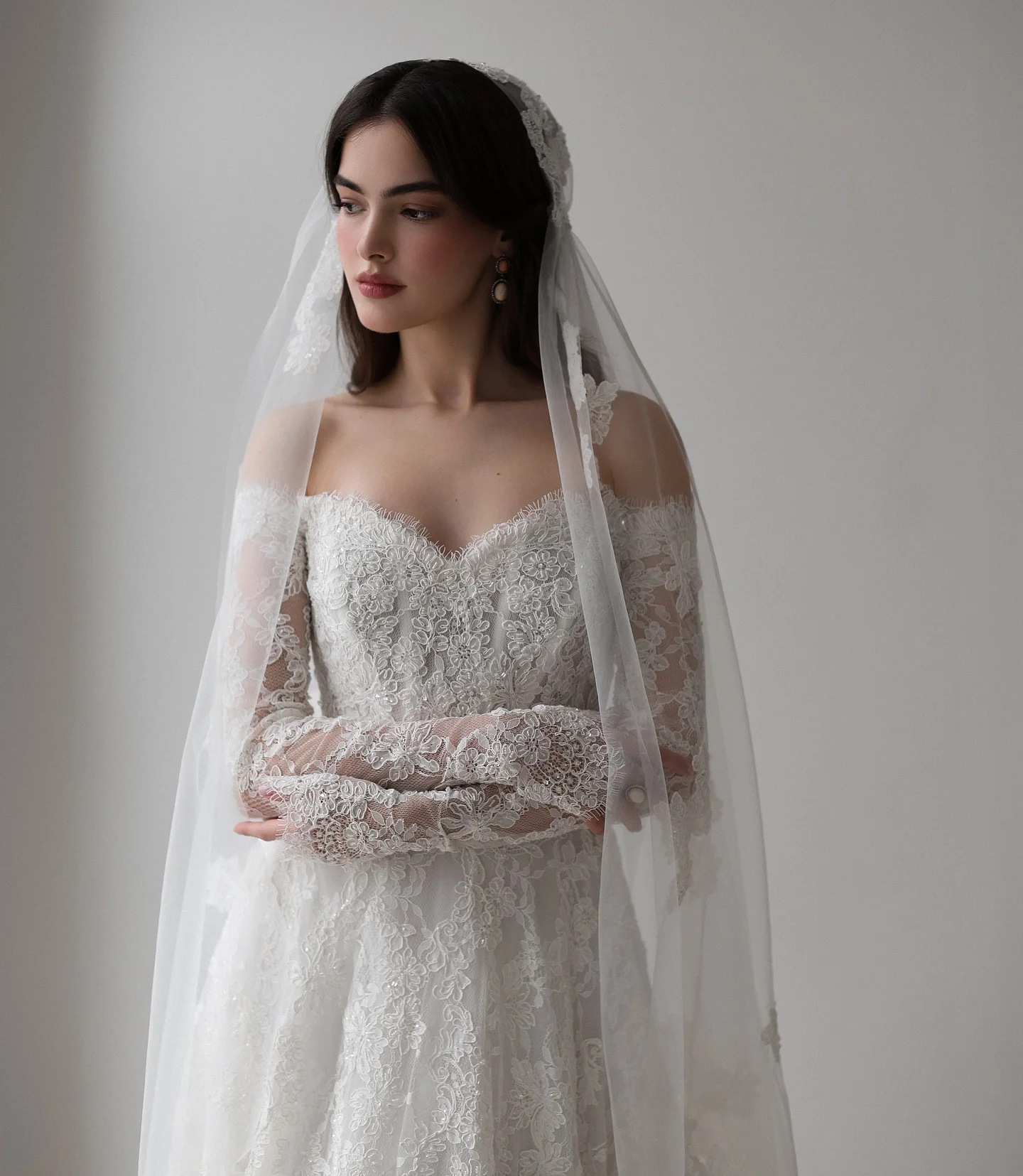 شارون سعيد فستان زفاف أنيق بدون أكتاف وأكمام طويلة على شكل حرف A دانتيل مطرز فساتين العروس البسيطة SW538 حسب الطلب #6