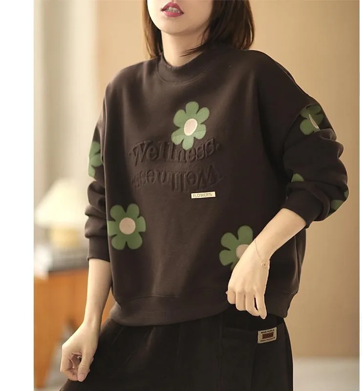 Moletons femininos plus size topos detalhes bege tendências invierno nova moda urbana estampada divertida costurado feminino jovem