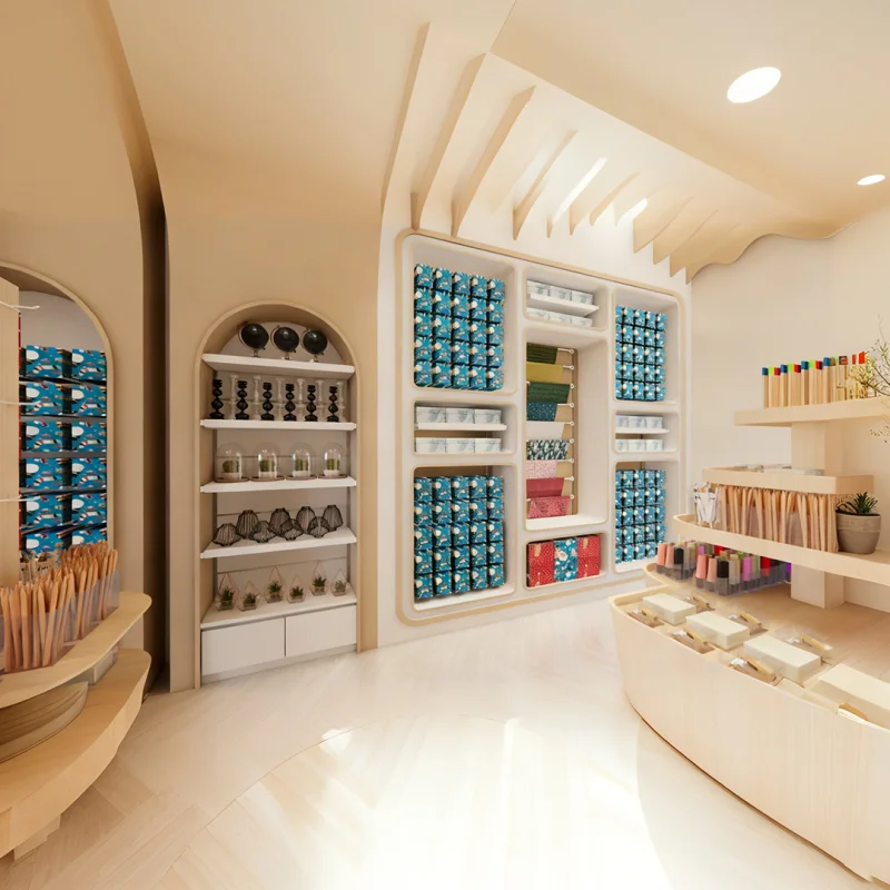 custom.Wooden Display Shelf Cosmetics and Fragrances - Custom Factory-Built Design to Enhance Beauty Salons