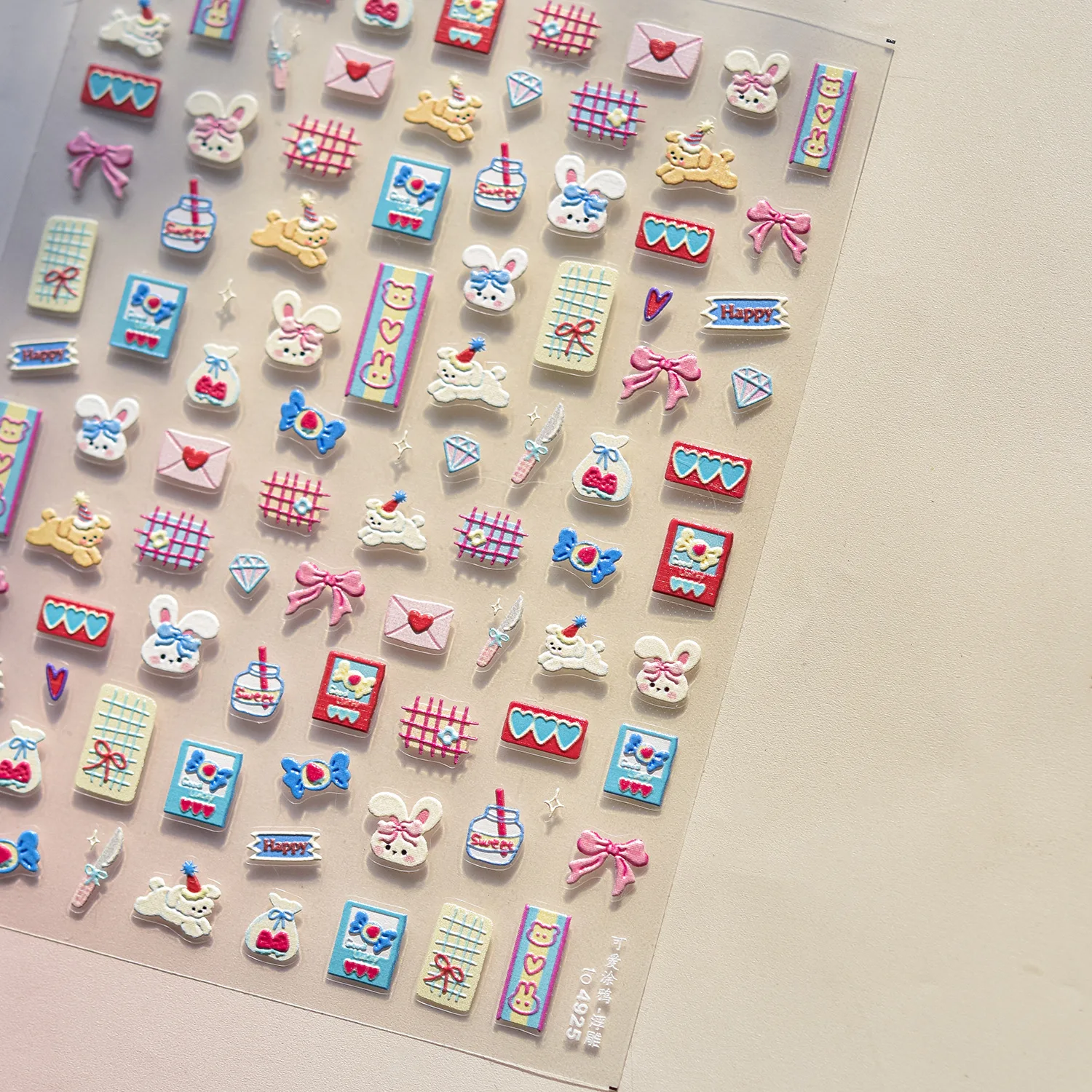 Dulce cachorro perro feliz día lindo cereza estrella rico Rosa amor corazón bonito Bowknot 5D Nail Art pegatina autoadhesiva manicura calcomanía