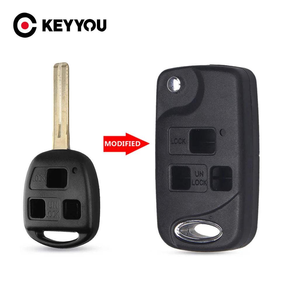 KEYYOU Flip Folding Remote Car Key FlipShell Fob for Lexus Es Rx Lx Gs 3 Buttons Shell Case Fob