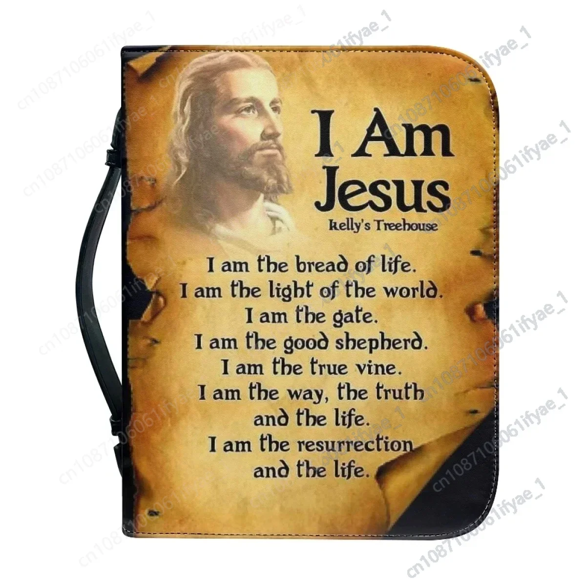 Jesus Pattern Print Leather Bible Cover Case for Women Handbag Bible Bag Portable Christian Bible Study Book Holy Storage Boxes