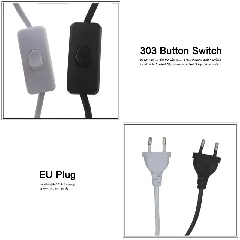 1.8m EU Plug Switching Power Cord Wire Extended Plug Line Cable with Switch for Table Light Lamp Floor Lamp Electricity Wire