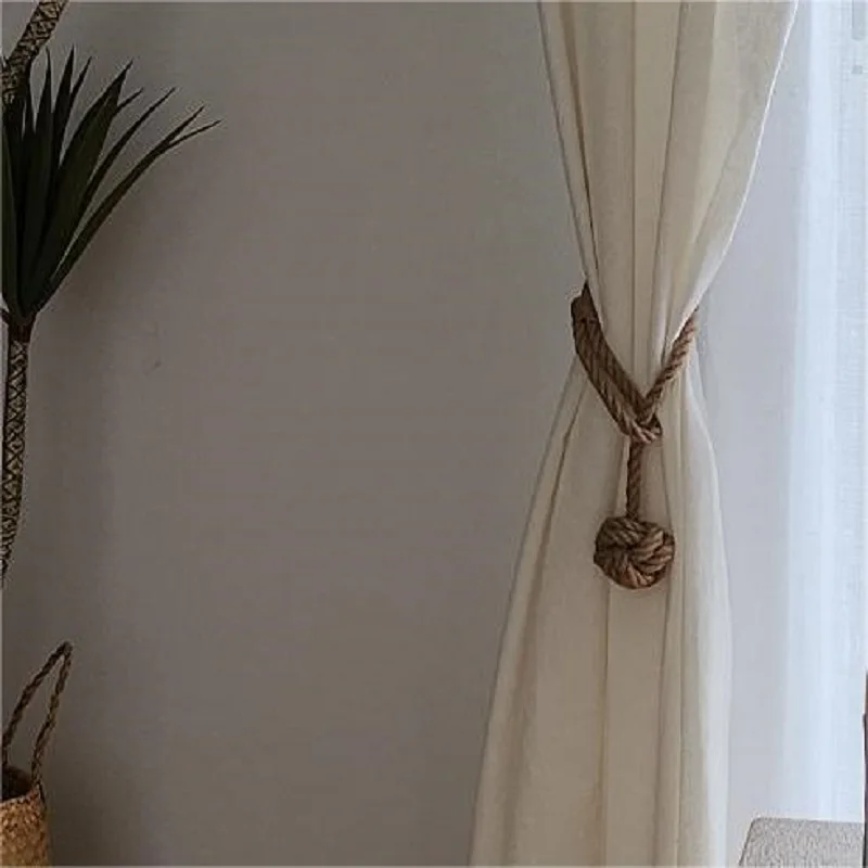 1pairs Beautiful Curtain Tiebacks, Natural Soft Jute Curtain Rope Pullback, Handmade Rustic Decorative Curtain Holdbacks