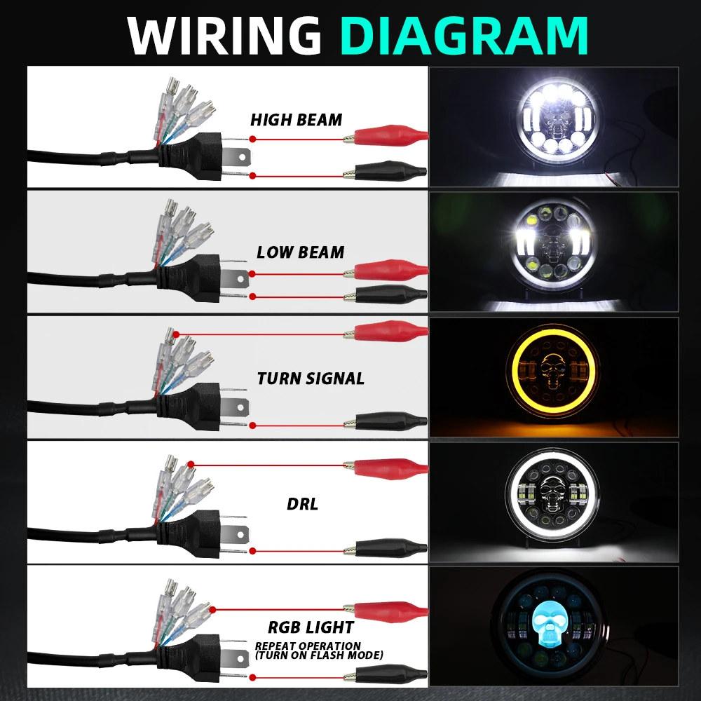 MGLLIGHT 7" Inch Round LED Headlight Skull Halo Angel Eye High Low Beam for 175-1990-97 Mazda Miata MX5 view 6