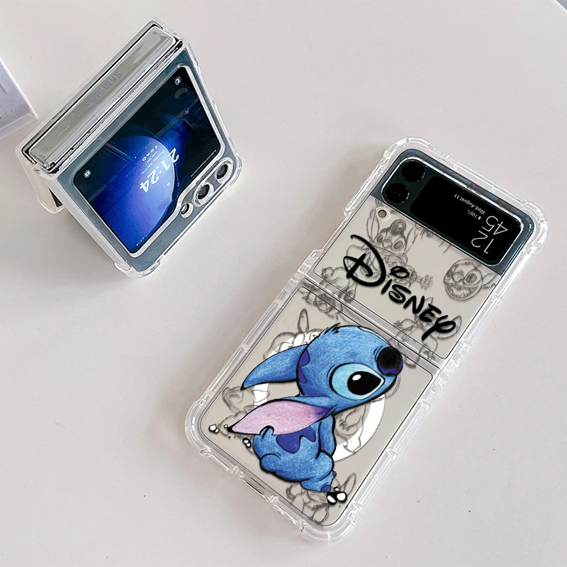 Disney Stitch cute Magsafe Magnetic Phone Case for Samsung Galaxy Z Flip 3 4 Z Flip 5 6 Z 5G Soft Clear Tpu Cover