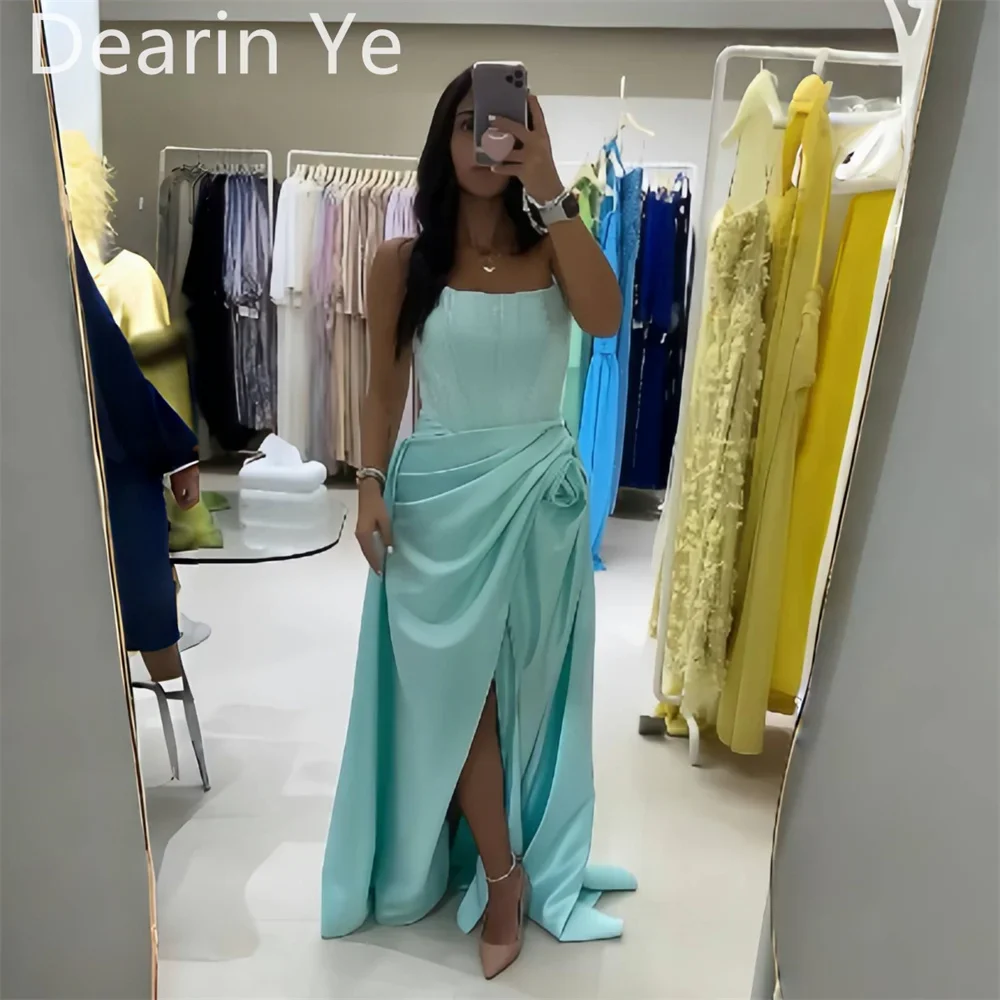 

Formal Gown Evening Saudi Arabia Dearin Strapless A-line Floor Length Skirts Fold Draped Sleeveless Ruffle 3D Flower Bespoke Occ