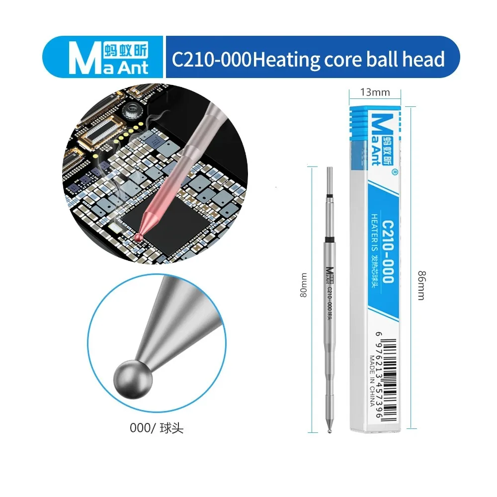 MaAnt New C210-000 Soldering Iron Tips C210 Tips Heating Core 0.3mm BALL Head Design Smooth Tinning for Precise Soldering Work