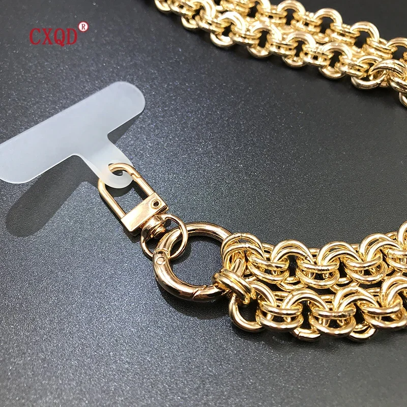 120cm Bevel Design Portable Phone Lanyard with Double Ring Aluminum Chain Anti-Lost Neck Strap for Outdoor Accessories Gift