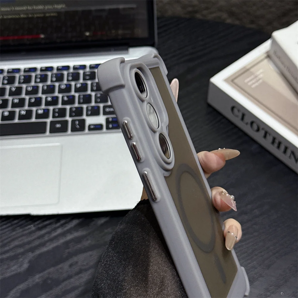 Für Magsafe Transparente Stoßfeste Handyhülle Für Samsung S25 S26 Ultra S24 Plus Kabelloses Laden Einfarbige Matte Abdeckung – Detail 5