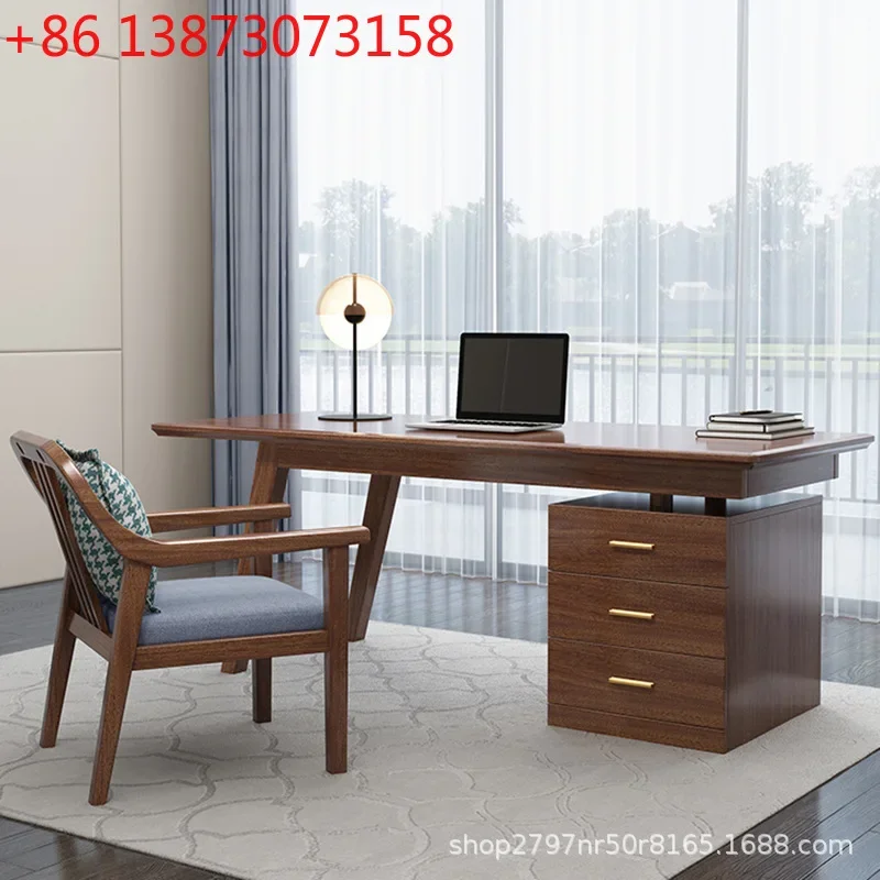 

New Chinese solid wood desk walnut office table and chair modern light luxury writing desk study furniture set combination