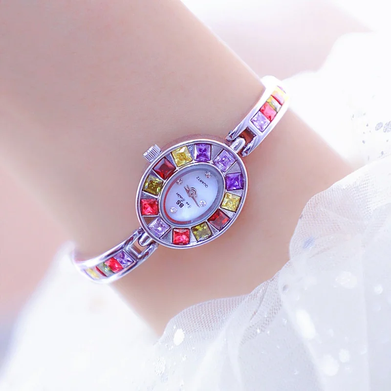 BS 1681 luksusowy damski zegarek kwarcowy marki elegancki gradientowy tęczowy zegarek na rękę wodoodporne modne zegarki dla kobiet prezenty