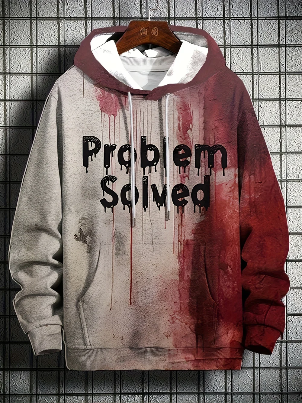 

I M Ok Costume Sweater Problem Solved 3D Letter Printing Women Funny Halloween Blood Cosplay Clothes Hoodie