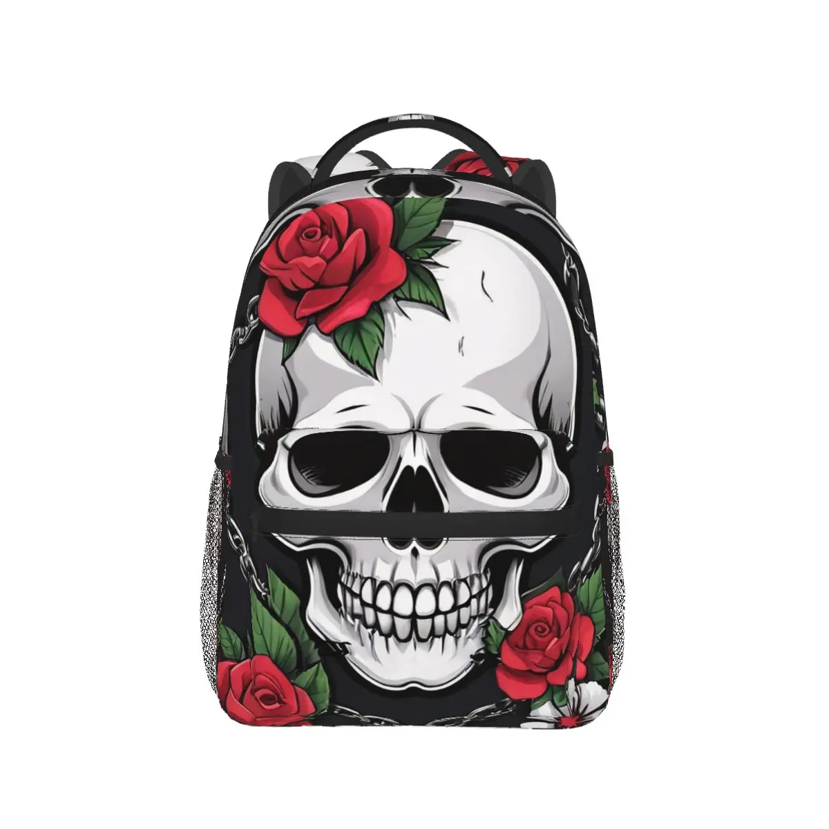 

Skull Chain And Rose Flower Backpack Hot Sale Daypack Large Capacity Boys Girls BookBag School Bag Shoulder Bags for Men Women