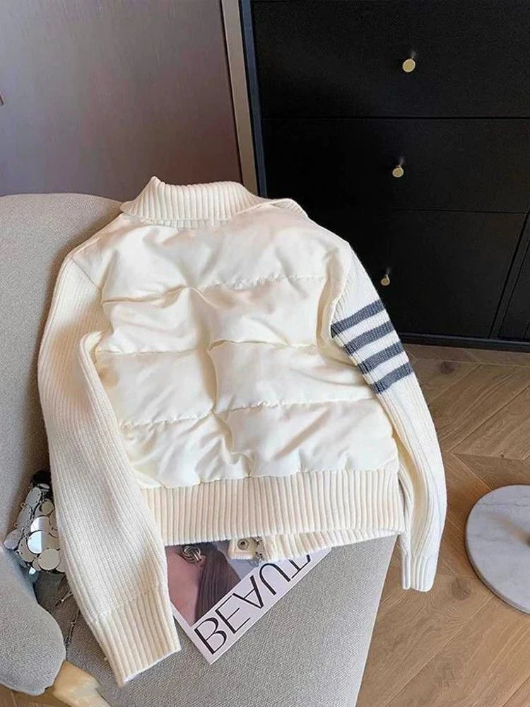 Knitted Patchwork Lightweight Dotton Coats Tops Korea Design Elegant Parkas Fashion Chaqueta Winter Casual Warm Women Casaco