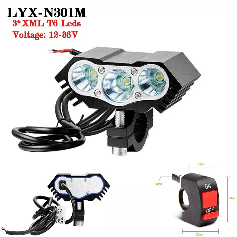 

12V-36V Electric Bike Light 30W 3T6 Led Motor Bicycle Lamps Motorbike Vehicle Headlight Scooter Lighting Accessories