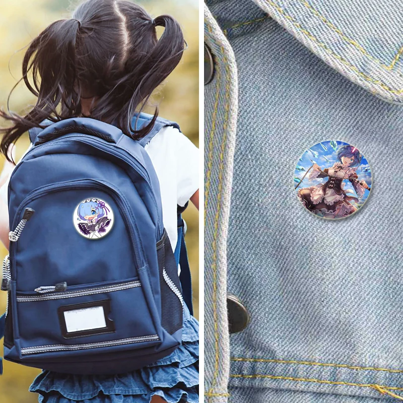 Ram Rem Natsuki Subaru Emilia Beatrice Roswaal L Mathers Otto Suwen Cute Badge Cosplay Game Brooch Pins for Backpack Hat Jewelry - view 2